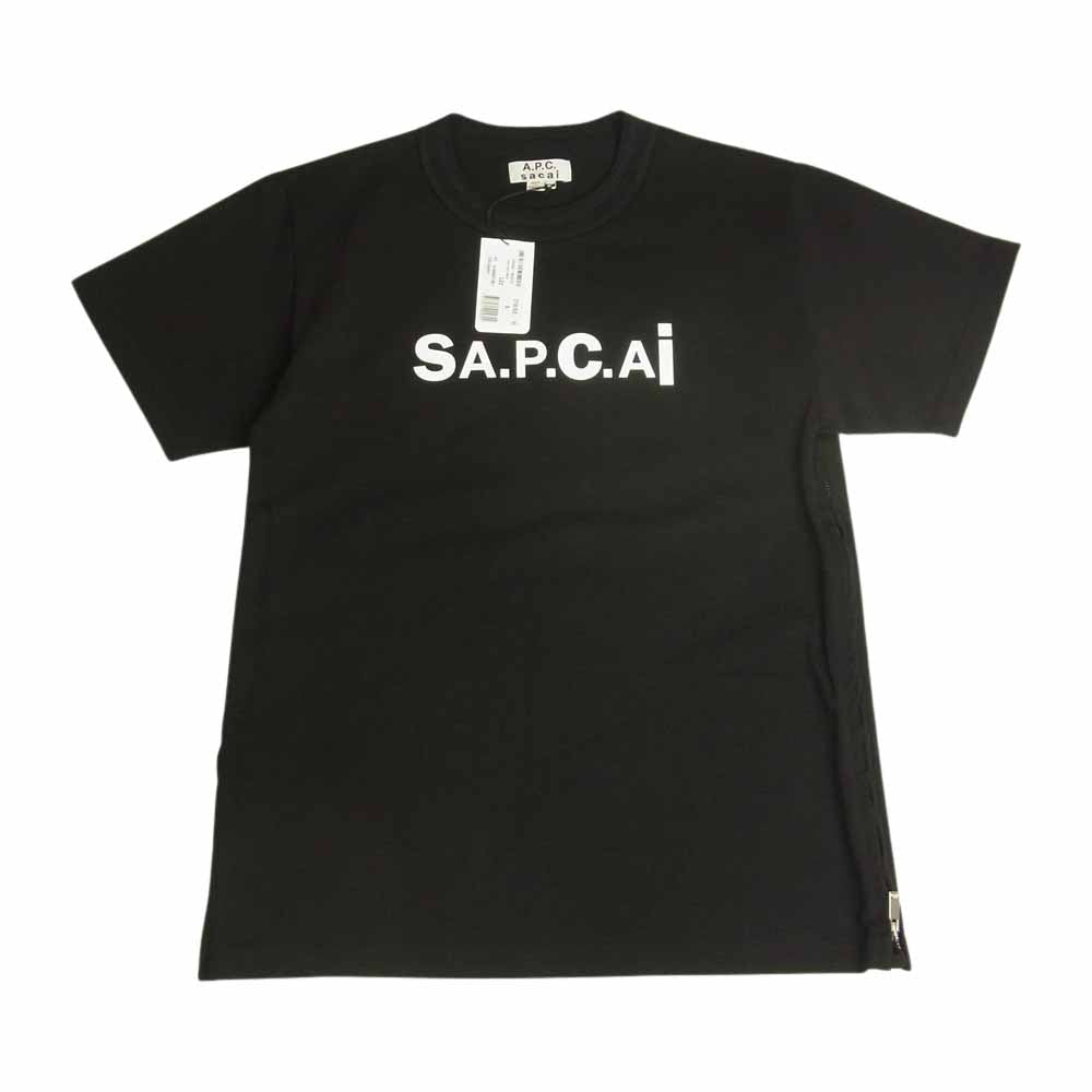 Sacai サカイ × A.P.C. アーペーセー 21SS 21E2-COEQW-M26978 SIDE ZIP LOGO TEE ロゴプリント サイドジップ 半袖 Tシャツ ブラック系 S【美品】【中古】