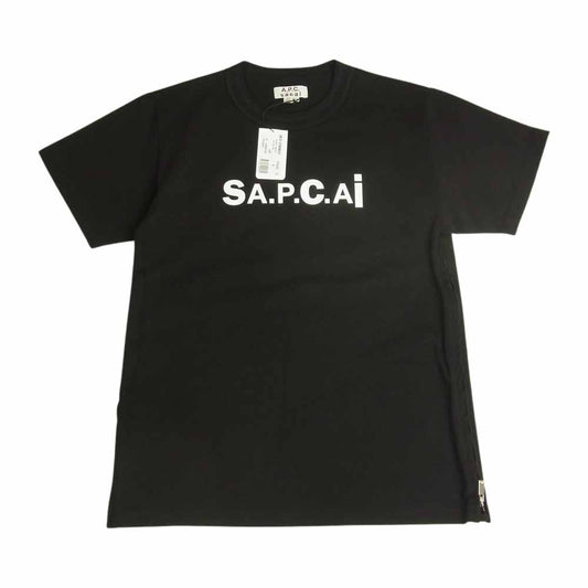 Sacai サカイ × A.P.C. アーペーセー 21SS 21E2-COEQW-M26978 SIDE ZIP LOGO TEE ロゴプリント サイドジップ 半袖 Tシャツ ブラック系 S【美品】【中古】