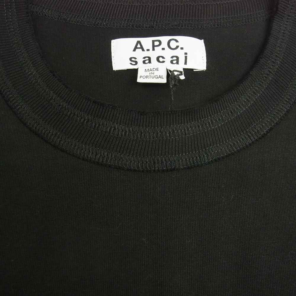 Sacai サカイ × A.P.C. アーペーセー 21SS 21E2-COEQW-M26978 SIDE ZIP LOGO TEE ロゴプリント サイドジップ 半袖 Tシャツ ブラック系 S【美品】【中古】