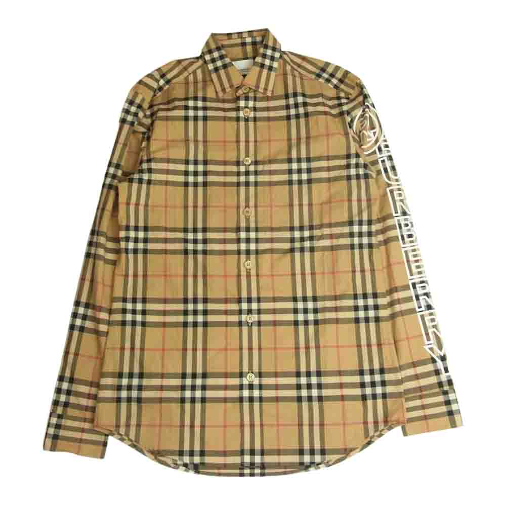 BURBERRY LONDON バーバリー ロンドン 8029878 国内正規品 袖ロゴ アームロゴプリント ノバチェック 長袖 シャツ ベージュ系 XS【中古】