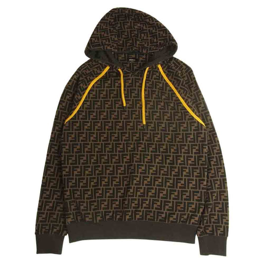 FENDI フェンディ 21SS FY0945 A6ZT 国内正規品 FF ズッカ柄 裏起毛 ロゴプリント プルオーバ― パーカー フーディ ブラウン系 S【中古】