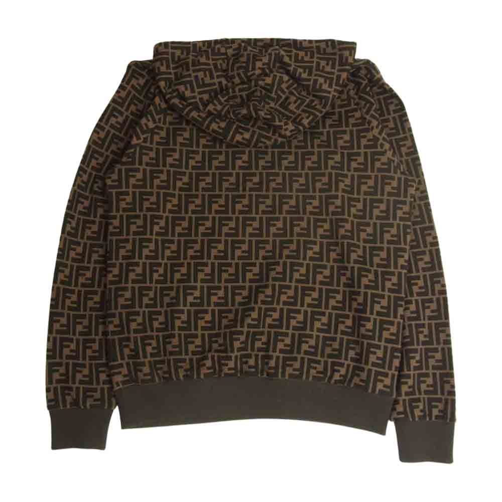 FENDI フェンディ 21SS FY0945 A6ZT 国内正規品 FF ズッカ柄 裏起毛 ロゴプリント プルオーバ― パーカー フーディ ブラウン系 S【中古】
