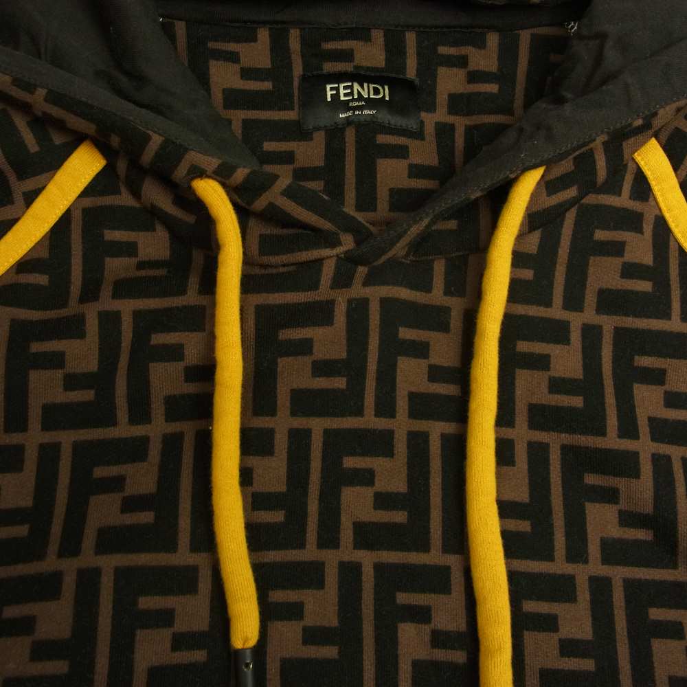 FENDI フェンディ 21SS FY0945 A6ZT 国内正規品 FF ズッカ柄 裏起毛 ロゴプリント プルオーバ― パーカー フーディ ブラウン系 S【中古】