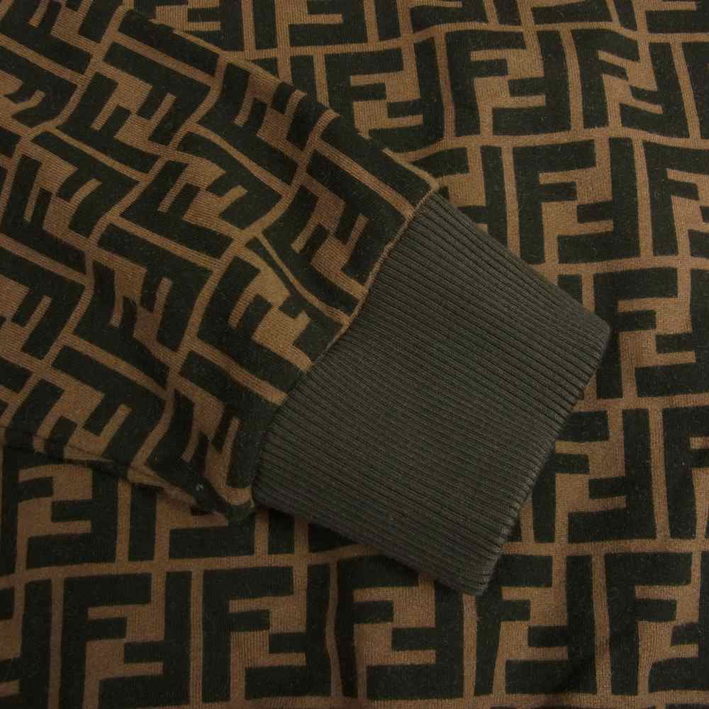 FENDI フェンディ 21SS FY0945 A6ZT 国内正規品 FF ズッカ柄 裏起毛 ロゴプリント プルオーバ― パーカー フーディ ブラウン系 S【中古】