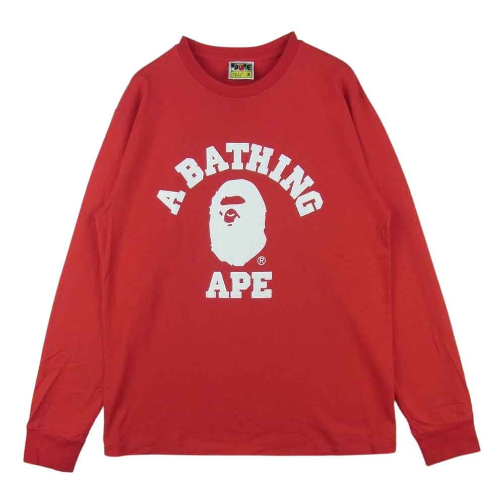 A BATHING APE アベイシングエイプ ロゴ プリント 長袖 Tシャツ コットン 日本製 レッド系 M【中古】