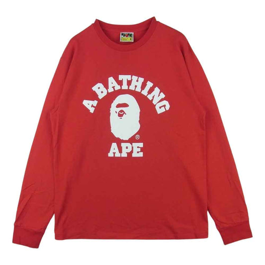 A BATHING APE アベイシングエイプ ロゴ プリント 長袖 Tシャツ コットン 日本製 レッド系 M【中古】