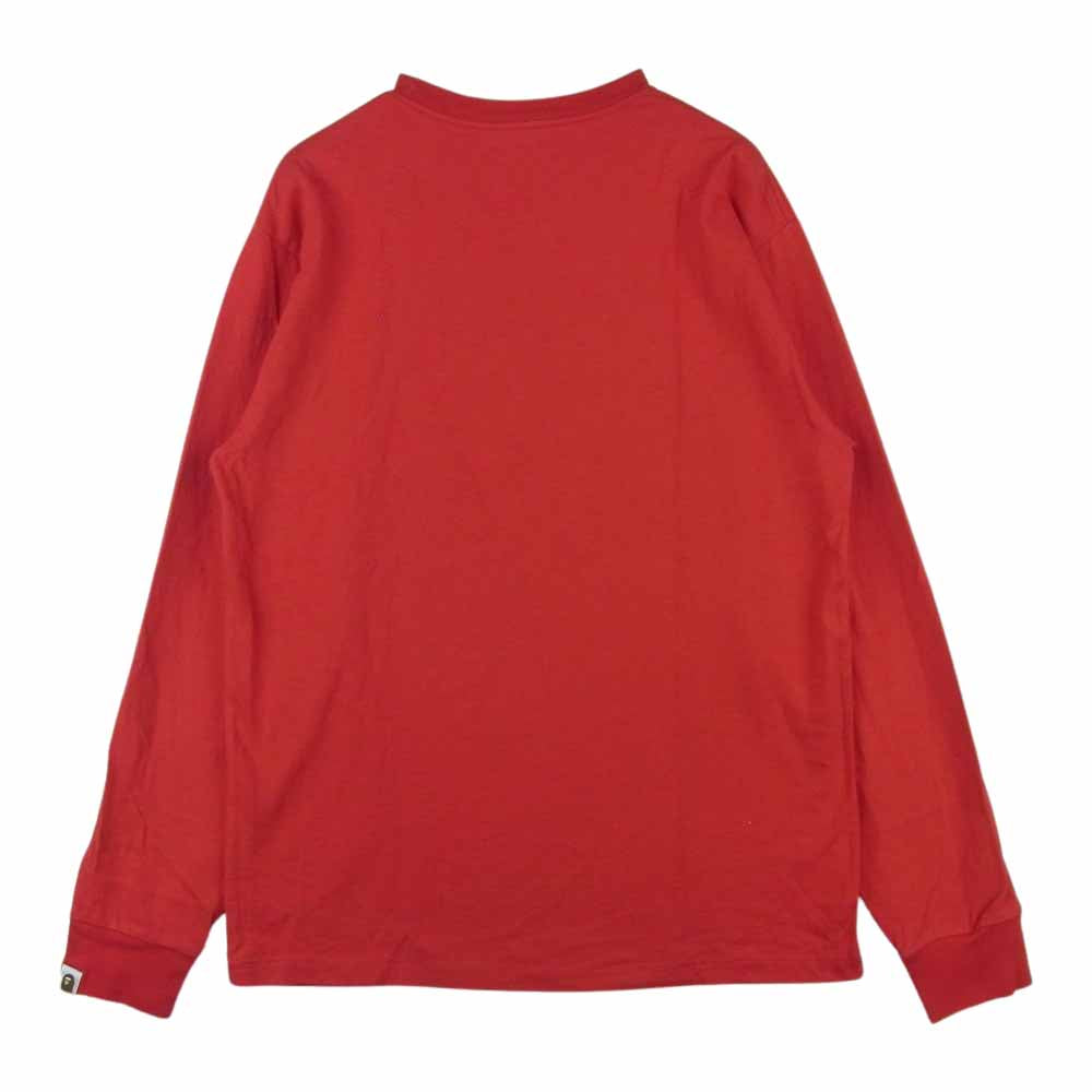 A BATHING APE アベイシングエイプ ロゴ プリント 長袖 Tシャツ コットン 日本製 レッド系 M【中古】