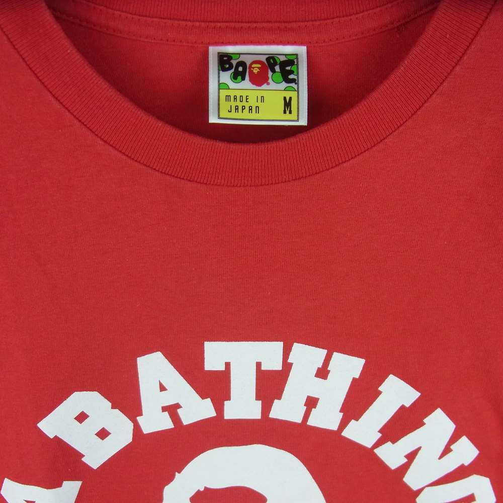 A BATHING APE アベイシングエイプ ロゴ プリント 長袖 Tシャツ コットン 日本製 レッド系 M【中古】