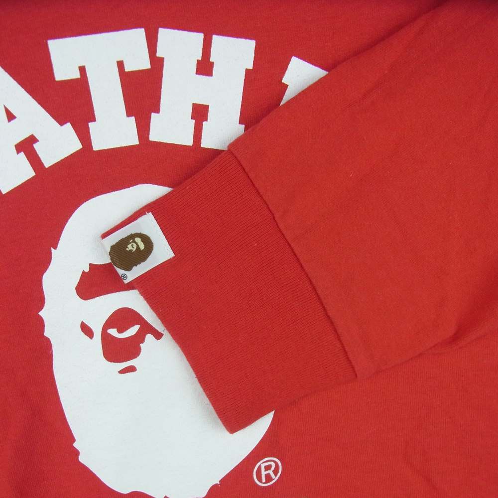A BATHING APE アベイシングエイプ ロゴ プリント 長袖 Tシャツ コットン 日本製 レッド系 M【中古】