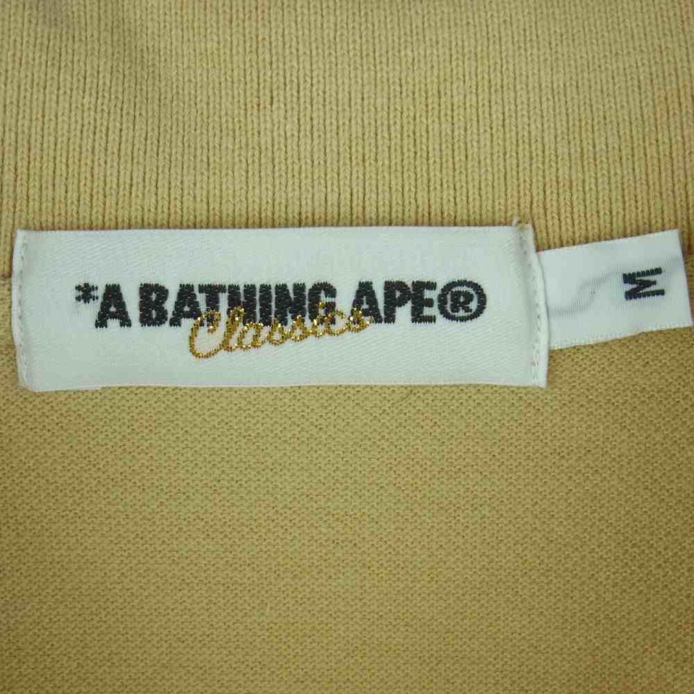 A BATHING APE アベイシングエイプ ロゴ 刺繍 半袖 ポロシャツ コットン 日本製 ベージュ系 M【中古】