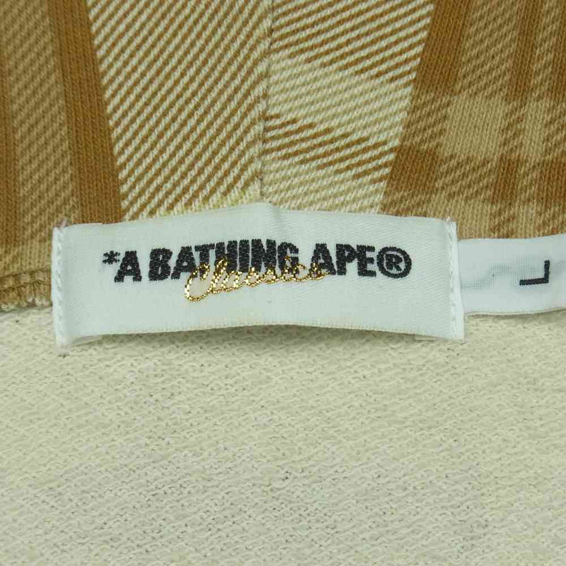 A BATHING APE アベイシングエイプ チェック ジップ パーカー 日本製 ブラウン系 イエロー系 ベージュ系 L【中古】