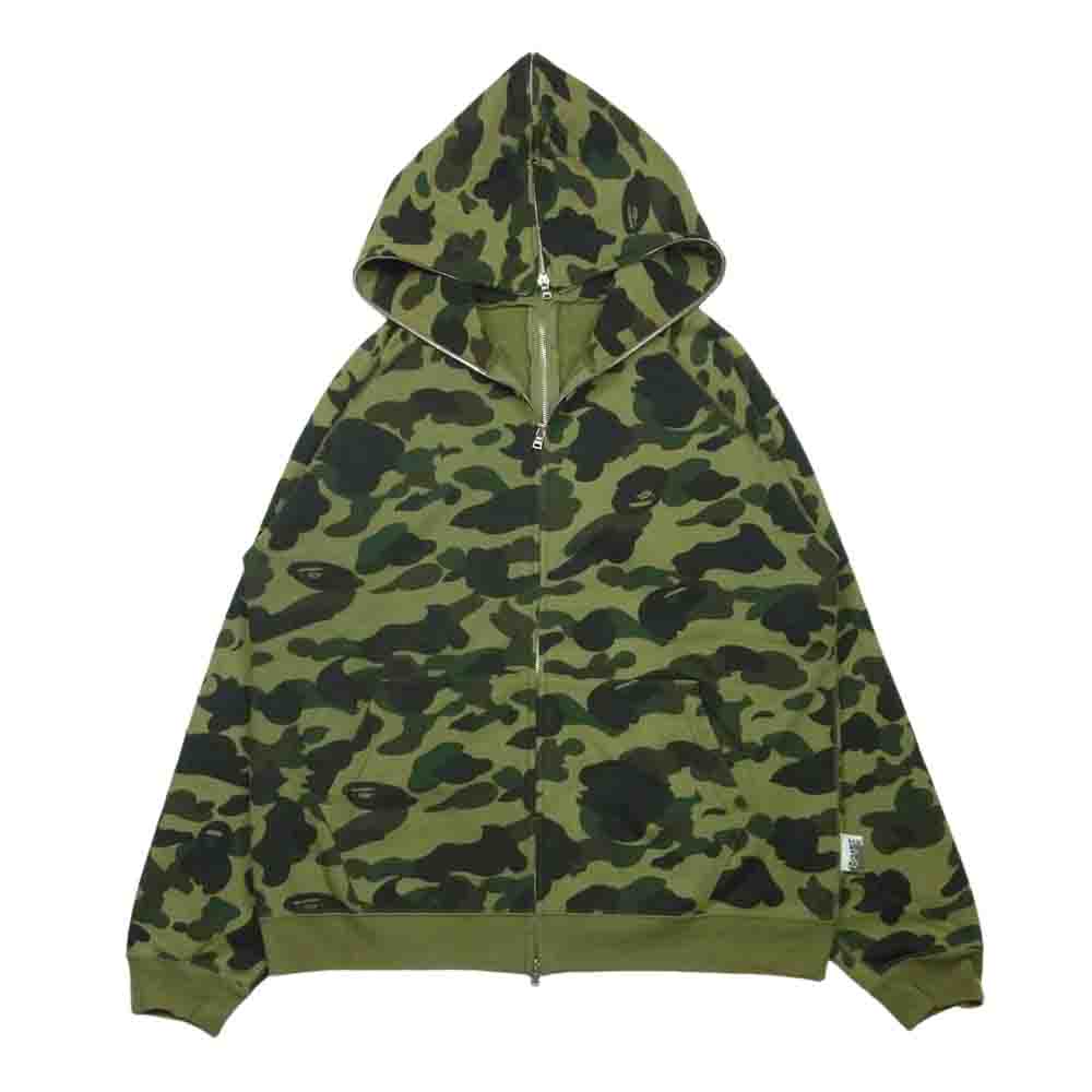 A BATHING APE アベイシングエイプ フルジップ カモ 迷彩 パーカー コットン 日本製 カーキ系 L【中古】