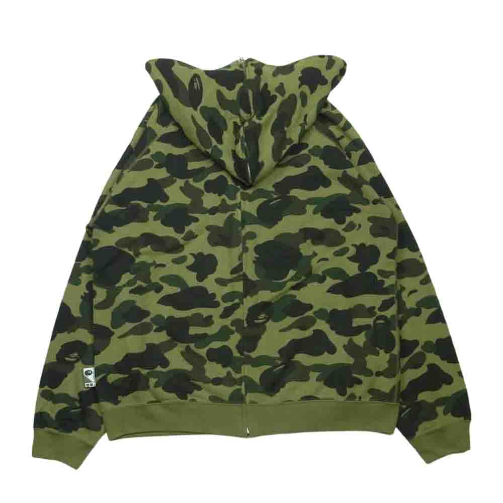 A BATHING APE アベイシングエイプ フルジップ カモ 迷彩 パーカー コットン 日本製 カーキ系 L【中古】