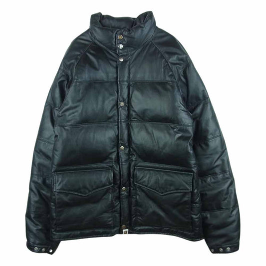 A BATHING APE アベイシングエイプ COWHIDE カウハイド 牛革 レザー クラシック ダウン ジャケット ブラック系 M【中古】