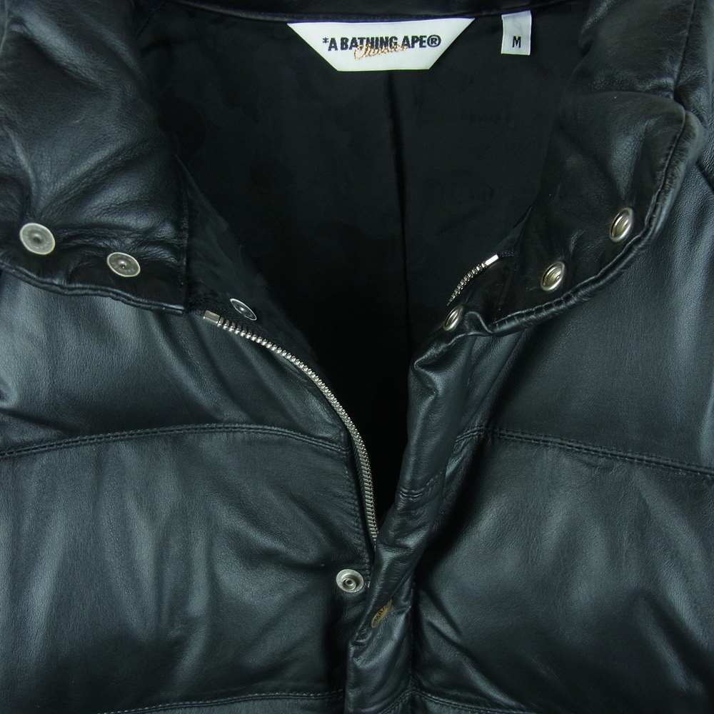 A BATHING APE アベイシングエイプ COWHIDE カウハイド 牛革 レザー クラシック ダウン ジャケット ブラック系 M【中古】