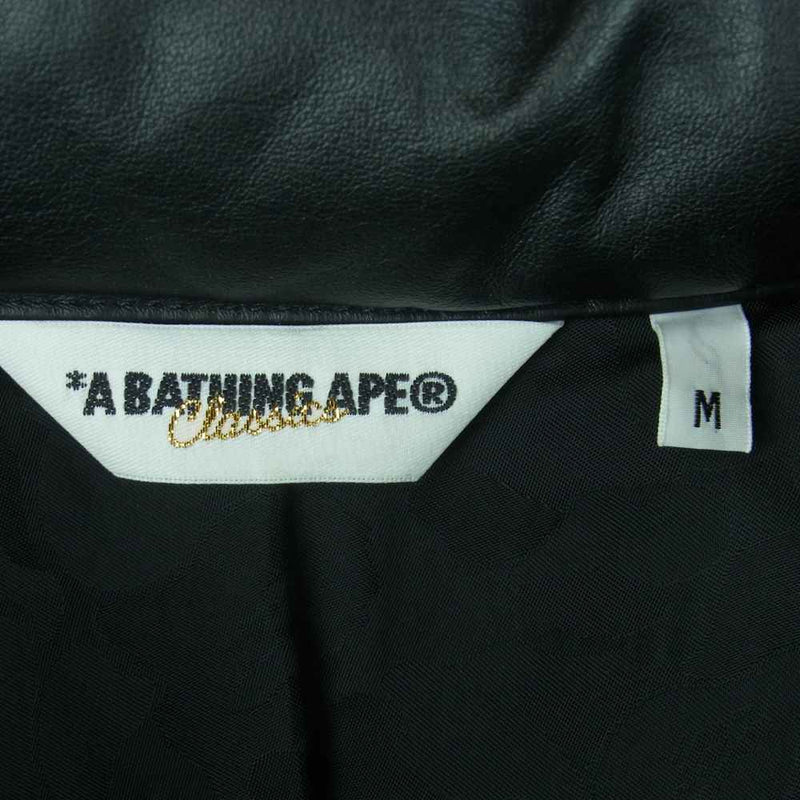 A BATHING APE アベイシングエイプ COWHIDE カウハイド 牛革 レザー クラシック ダウン ジャケット ブラック系 M【中古】