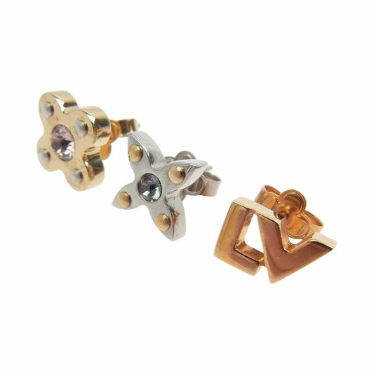 LOUIS VUITTON ルイ・ヴィトン M66801 LE1122 ブックル ドレイユ ラブレターズPM 3個セット モチーフ ピアス ゴールド系 シルバー系【中古】