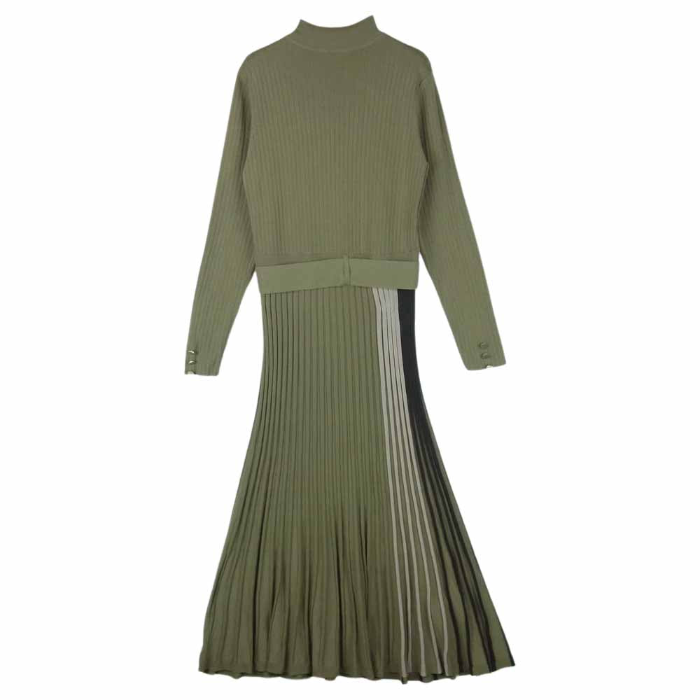 GRACE CONTINENTAL グレースコンチネンタル 20AW Diagram ダイアグラム スカーフ ニットプリーツ ワンピース グレイッシュカーキ系 36【中古】