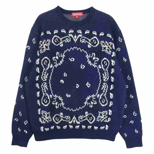 Supreme シュプリーム 18SS Bandana Sweater バンダナ セーター ニット ネイビー系 M【美品】【中古】