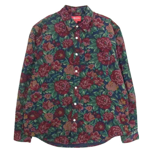Supreme シュプリーム 20AW Digi Floral Corduroy Shirt デジ フローラル コーデュロイ 長袖 シャツ ネイビー系 M【極上美品】【中古】