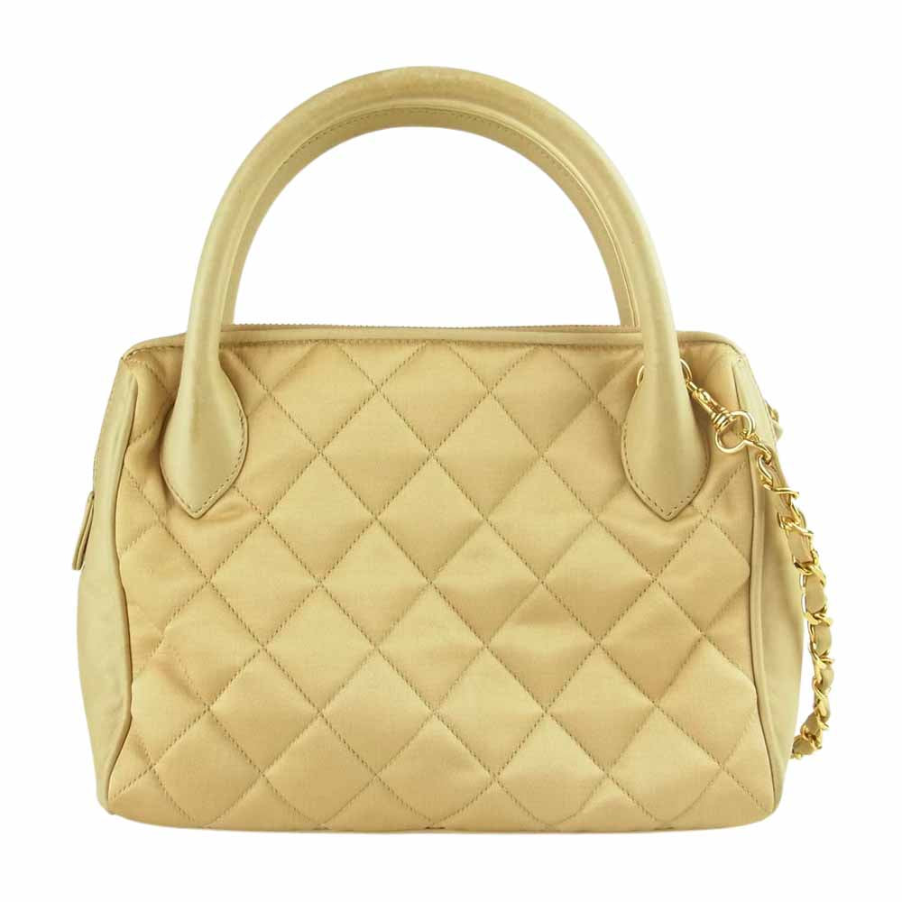CHANEL シャネル サテン マトラッセ チェーン ショルダー バッグ ベージュ系【中古】