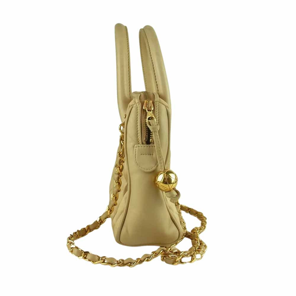 CHANEL シャネル サテン マトラッセ チェーン ショルダー バッグ ベージュ系【中古】