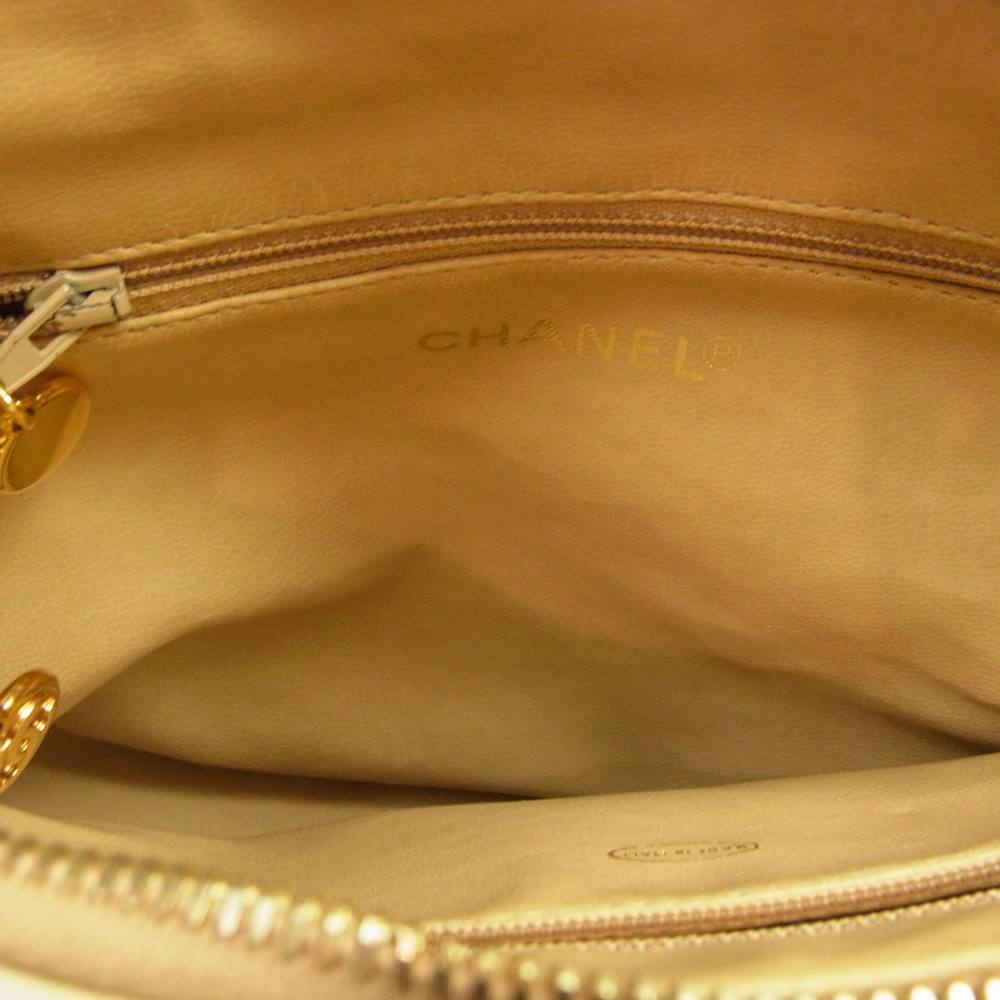 CHANEL シャネル サテン マトラッセ チェーン ショルダー バッグ ベージュ系【中古】