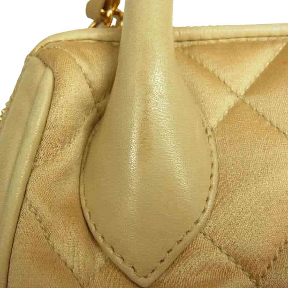 CHANEL シャネル サテン マトラッセ チェーン ショルダー バッグ ベージュ系【中古】