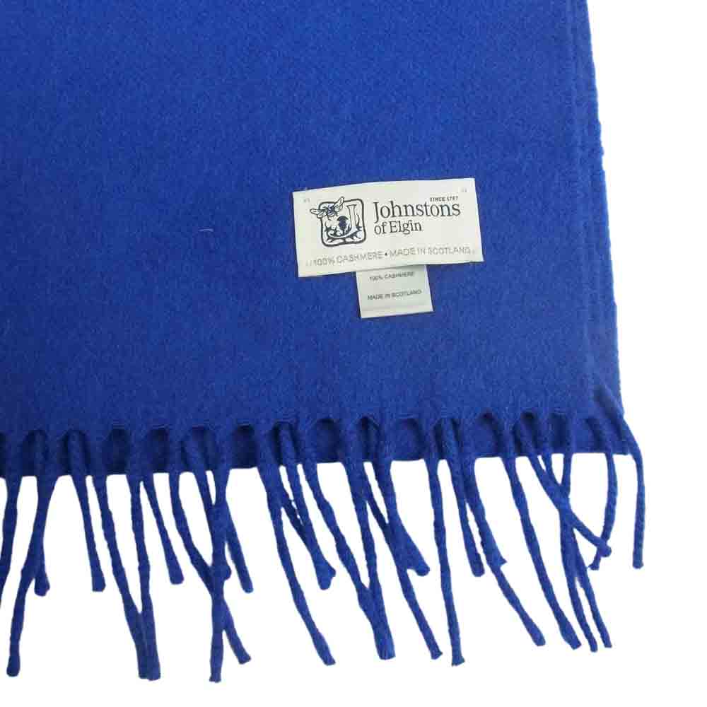 ジョンストンズオブエルガン カシミア100％ フリンジ マフラー ストール ブルー ブルー系【中古】