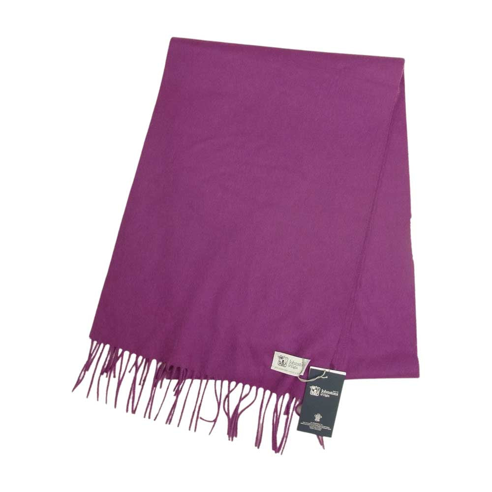 ジョンストンズオブエルガン カシミア100％ フリンジ マフラー ストール パープル パープル系【美品】【中古】