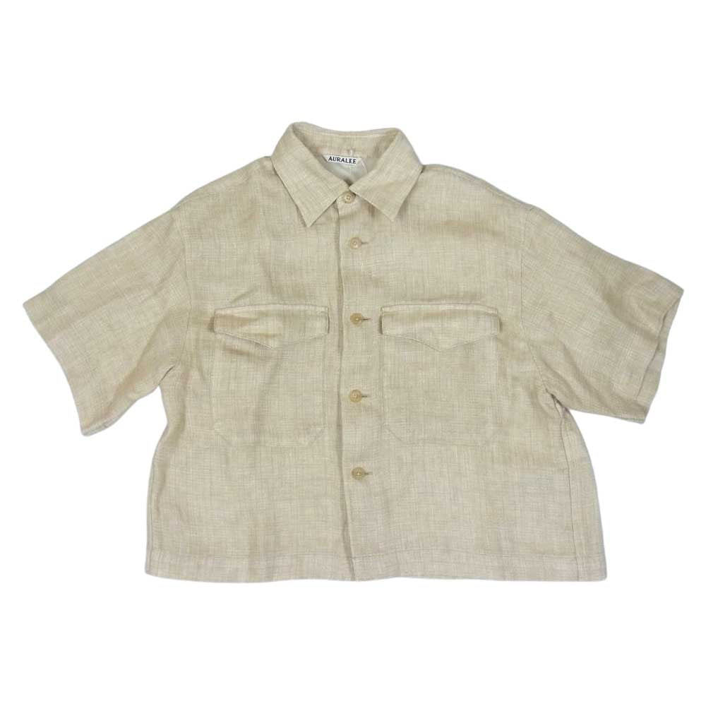 AURALEE オーラリー A20SS04WL LINEN DOUBLE FACE HALF SLEEVED SHIRTS リネン シャツ 半袖 ベージュ系【美品】【中古】