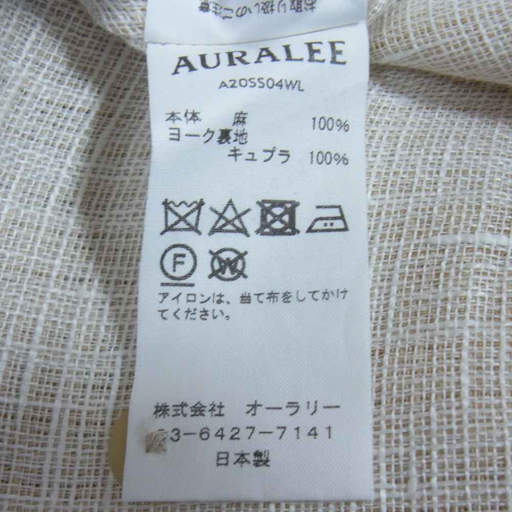 AURALEE オーラリー A20SS04WL LINEN DOUBLE FACE HALF SLEEVED SHIRTS リネン シャツ 半袖 ベージュ系【美品】【中古】