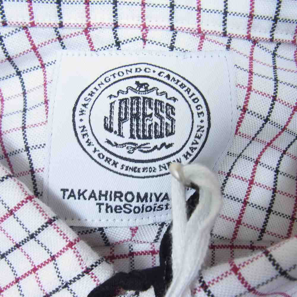TAKAHIRO MIYASHITA The SoloIst. タカヒロミヤシタザソロイスト sjs.0002SS22 J.PRESS ジェイプレス OVERSIZED BD SHIRTS オーバーサイズ チェック ボタンダウン シャツ 白赤黒系 M【新古品】【未使用】【中古】