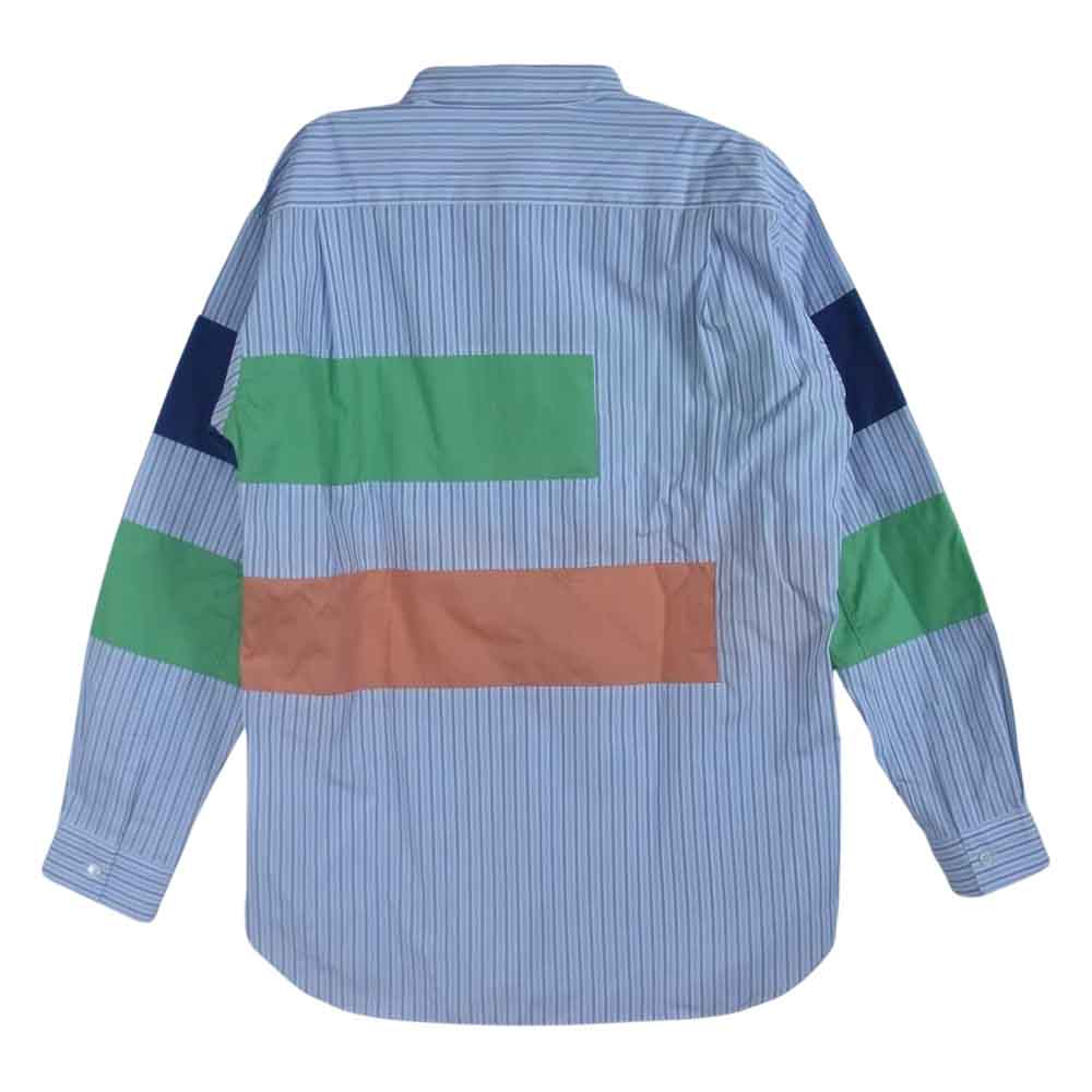 COMME des GARCONS コムデギャルソン SHIRT フランス製 21SS FG-B068 パッチワーク ストライプ 長袖 シャツ ライトブルー系 L【新古品】【未使用】【中古】