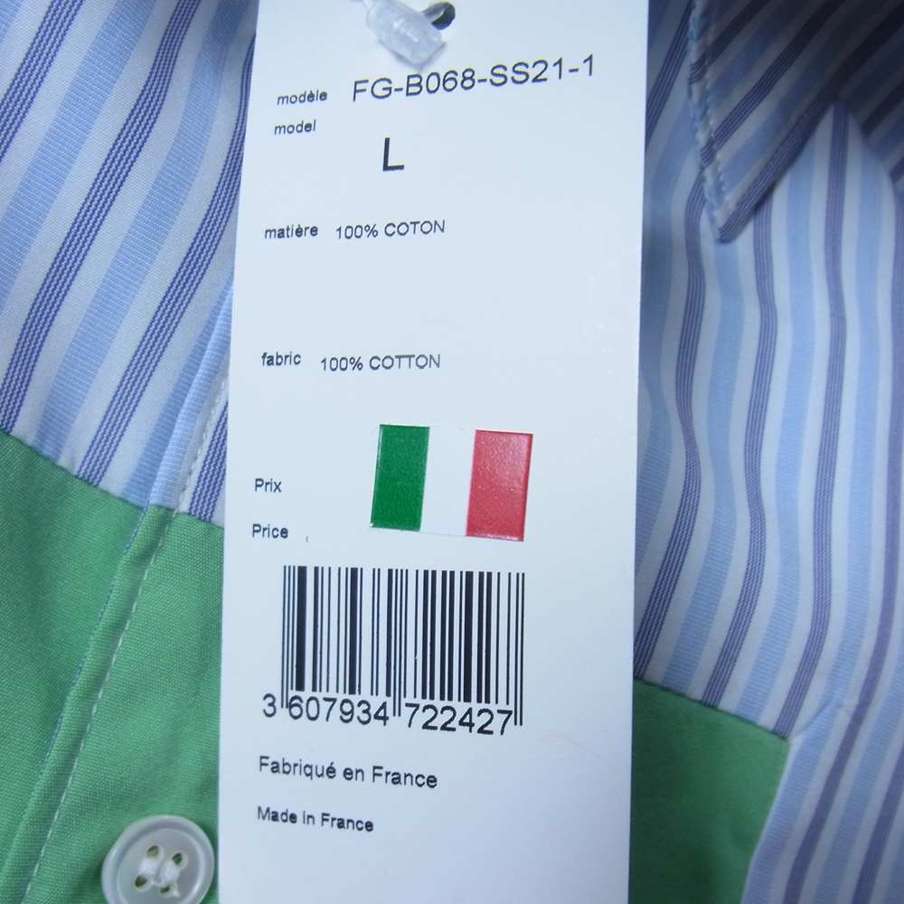 COMME des GARCONS コムデギャルソン SHIRT フランス製 21SS FG-B068 パッチワーク ストライプ 長袖 シャツ ライトブルー系 L【新古品】【未使用】【中古】