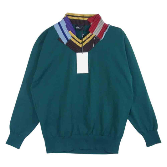 kolor カラー 22SS 22SCM-N03301 contrast-collar knit jumpe コントラスト セーター グリーン系 3【新古品】【未使用】【中古】
