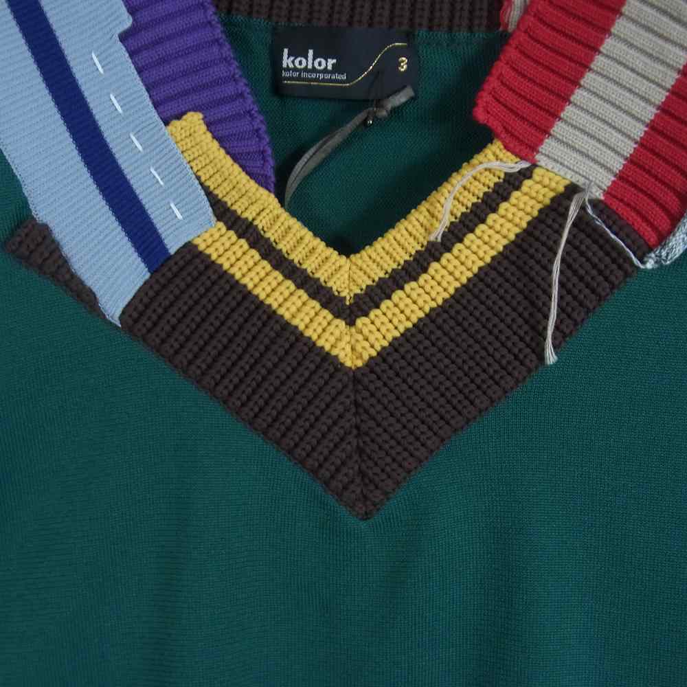 kolor カラー 22SS 22SCM-N03301 contrast-collar knit jumpe コントラスト セーター グリーン系 3【新古品】【未使用】【中古】