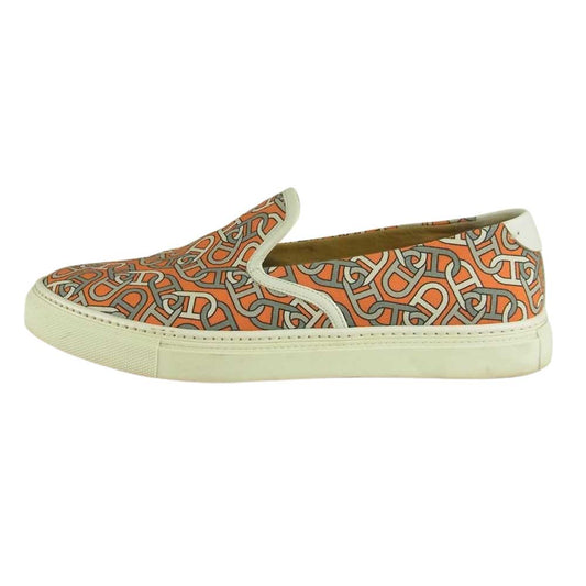 HERMES エルメス シェーヌダンクル 総柄 スリッポン オレンジ系 43【中古】