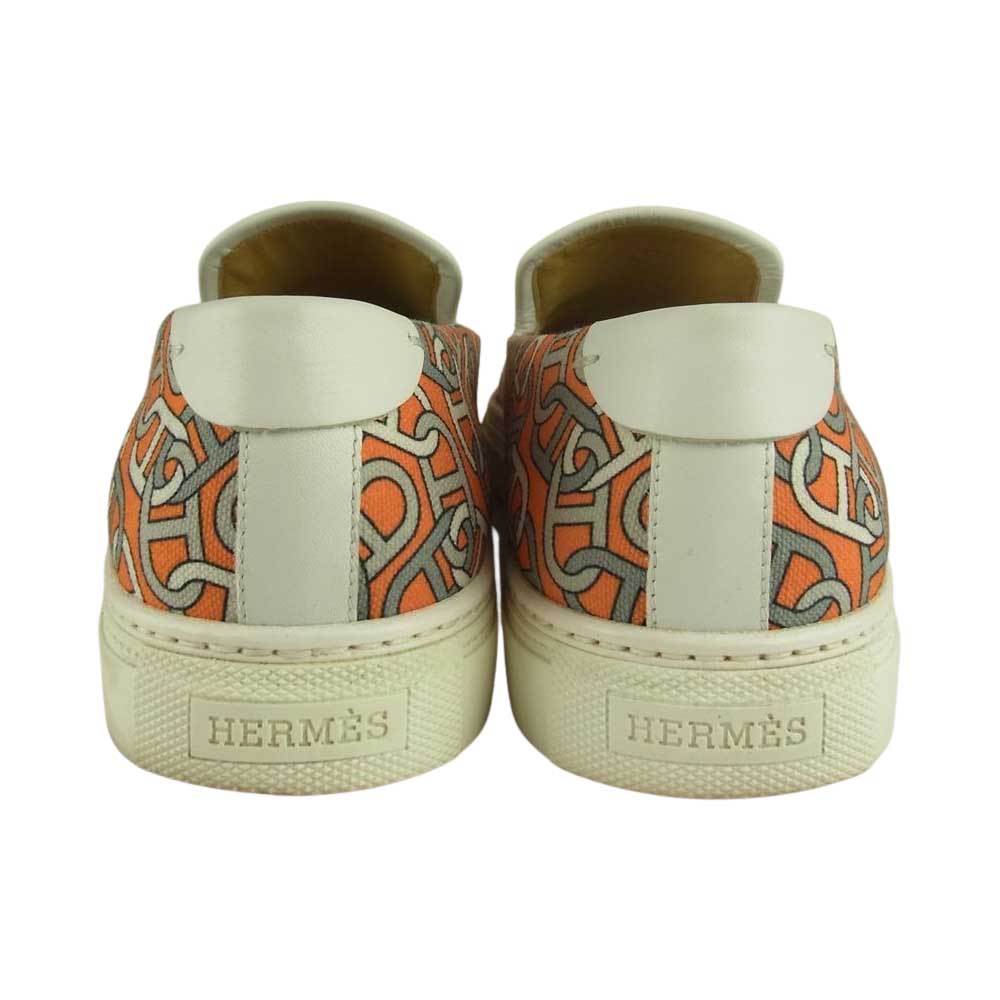 HERMES エルメス シェーヌダンクル 総柄 スリッポン オレンジ系 43【中古】