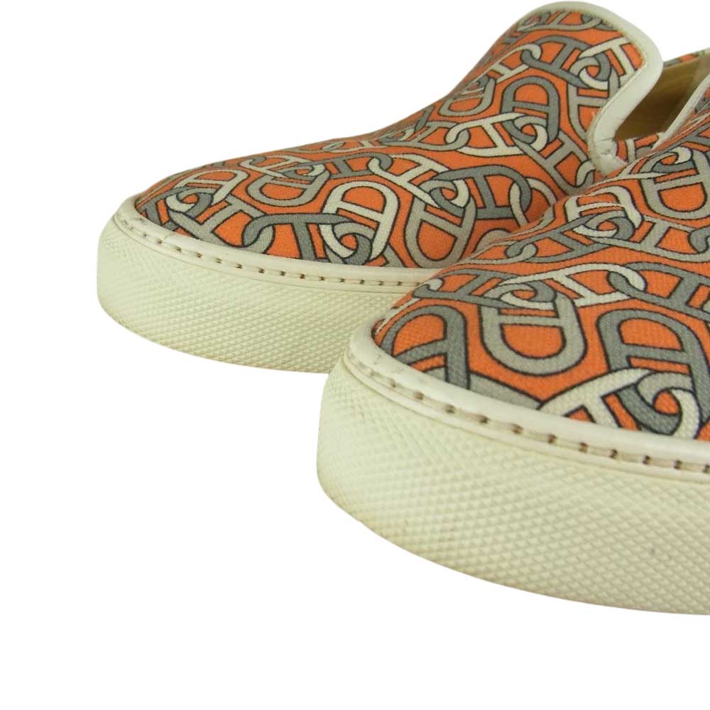 HERMES エルメス シェーヌダンクル 総柄 スリッポン オレンジ系 43【中古】