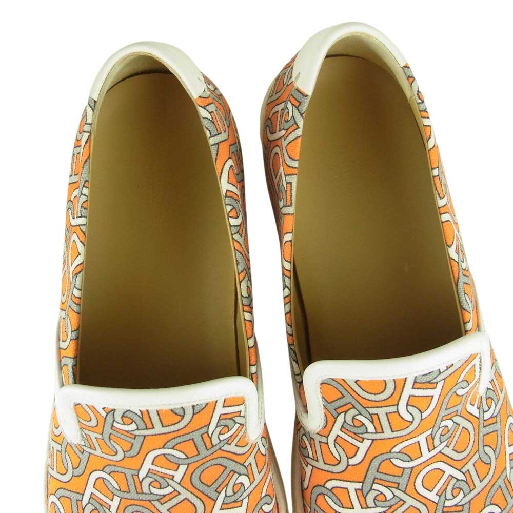 HERMES エルメス シェーヌダンクル 総柄 スリッポン オレンジ系 43【中古】