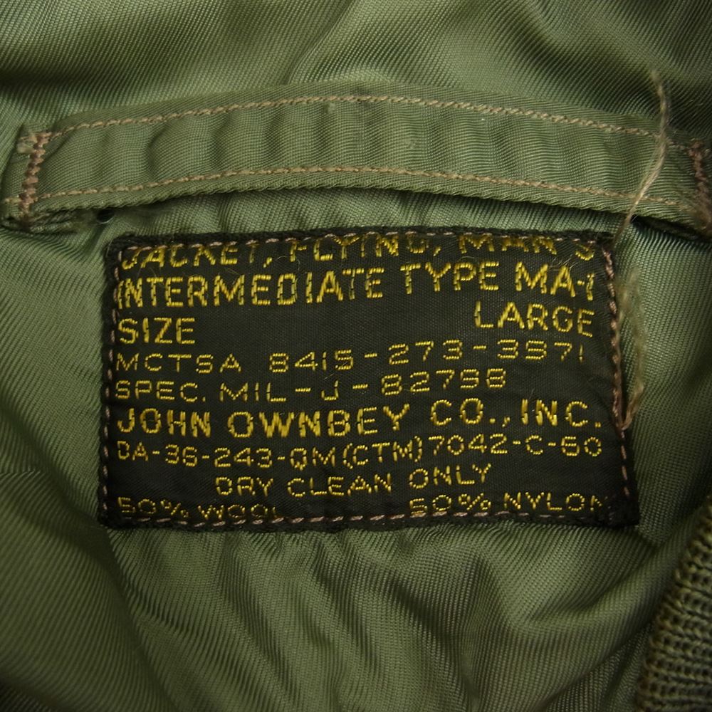 アメリカ空軍 8415-273-3971 MIL-J-82798 JOHN OWNBEY 50s MA-1 ミリタリー フライト ジャケット カーキ系 L【中古】
