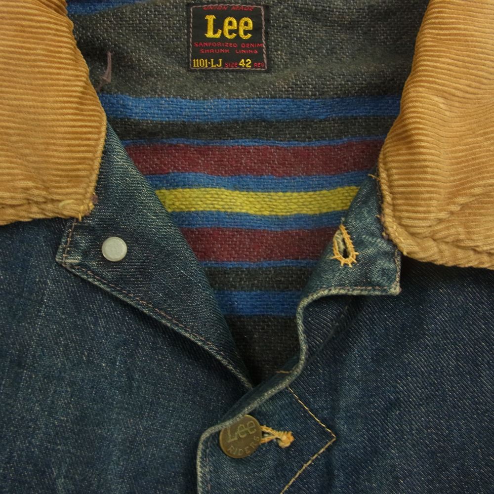 The REAL McCOY'S ザリアルマッコイズ Lee リー 1101-LJ 実名復刻 裏地ブランケット 襟コーデュロイ デニム ジャケット インディゴブルー系 42【中古】