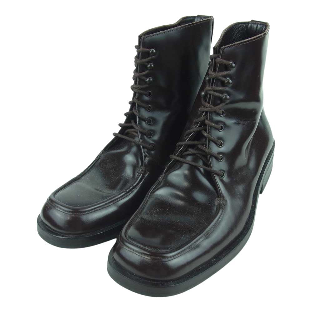 GUCCI グッチ 114 0149 ガラス レザー レース アップ ブーツ イタリア製 40.5 E【中古】