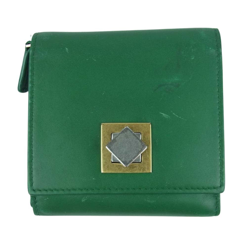 BOTTEGAVENETA ボッテガヴェネタ ロッククロージャー３つ折り カーフレザー 財布 イタリア製 レーシンググリーン【中古】
