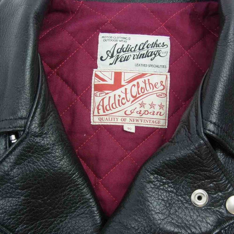 ADDICT CLOTHES アディクトクローズ AD-02 DOUBLE RIDERS JACKET 鹿革 ディアスキン ダブル ライダース ジャケット ブラック系 40【中古】