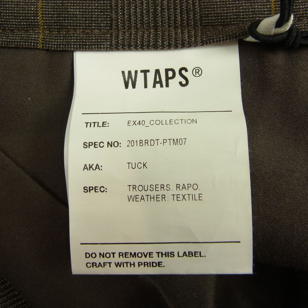 WTAPS ダブルタップス 20SS 201BRDT-PTM07 TUCK TROUSERS BROWN タック トラウザーズ チェック パンツ ブラウン系 S【美品】【中古】