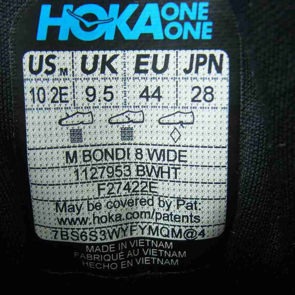 HOKA ONE ONE ホカ オネオネ 1127953 BWHT BONDI 8 WIDE ボンダイ ワイド シューズ スニーカー ブラック系 28cm【極上美品】【中古】