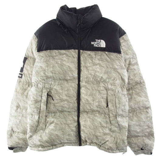 Supreme シュプリーム 19AW NF0A3SDD × THE NORTH FACE Paper Print Nuptse Jacket ノースフェイス ペーパー プリント ヌプシ ジャケット ND91806I ブラック系 グレー系 L【中古】