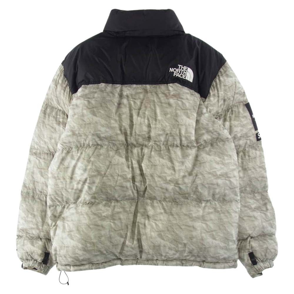 Supreme シュプリーム 19AW NF0A3SDD × THE NORTH FACE Paper Print Nuptse Jacket ノースフェイス ペーパー プリント ヌプシ ジャケット ND91806I ブラック系 グレー系 L【中古】